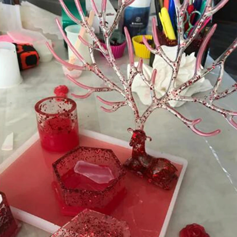 

1 Set Crystal Epoxy Resin Molds Deer Makeup Jewelry Display Tray Silicone Mould 9-Slot Lipstick Organizer Pen Holder Mold M7DD