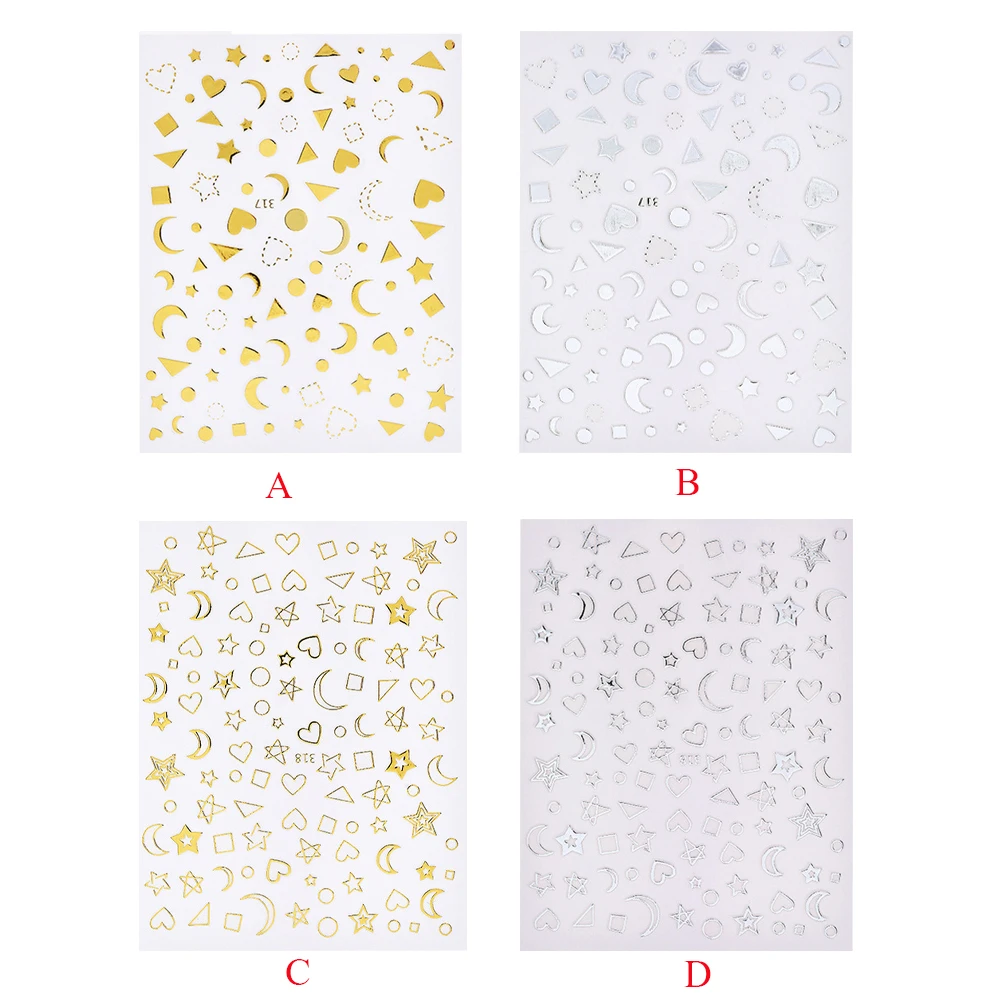 3D наклейка для ногтей черная золотая Лунная белая серебряная самоклеящаяся