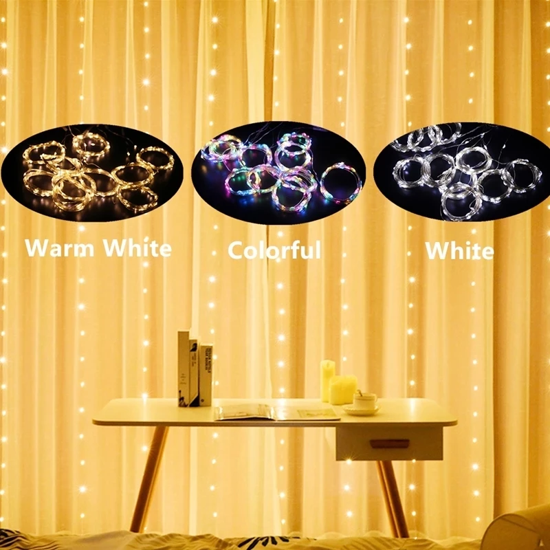 

3M LED Curtain String Lights Remote Control USB New Year Fairy Garland Lamp Holiday Decoration For Home Bedroom Window Christmas