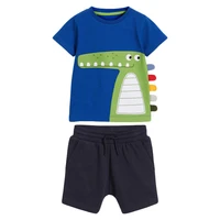 children summer baby boy boutique clothes toddler crocodile applique tops cotton birthday clothing set for kids 3 4 5 6 7 years