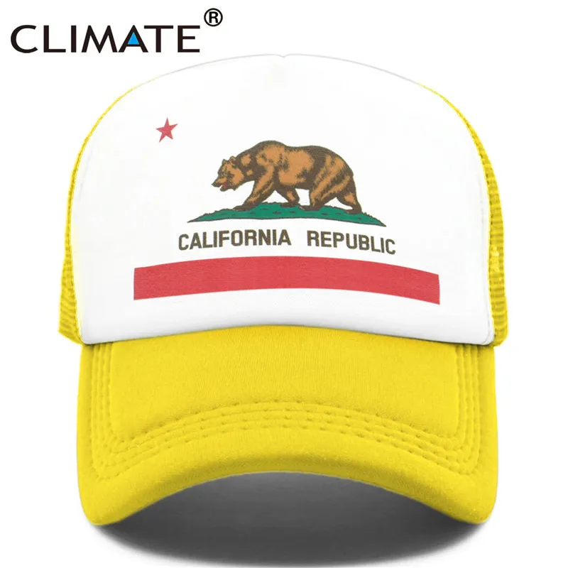 CLIMATE California, Кепка для водителя грузовика, мужская, медведь, флаг California, флаг, кепка s, женская, забавная, хип-хоп кепка, бейсбольная кепка, крутая, летняя, сетчатая Кепка - Цвет: Yellow Cap
