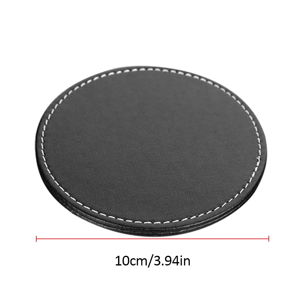

7PCS Leather Coasters Round Black Cup Mat Pad With Holder For House Kitchen Use Heat Insulation Coaster Anti-Slip Drinking Pad