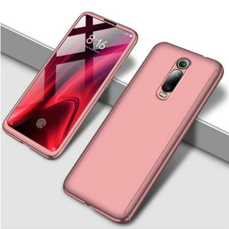Розовый 360 градусов противоударный чехол для телефона Xiaomi mi A2 A3 Lite 9T 9 SE CC9 CC9E Red mi 5plus K20 Note 5 6 7 Pro Чехол со стеклом - Цвет: Розовый