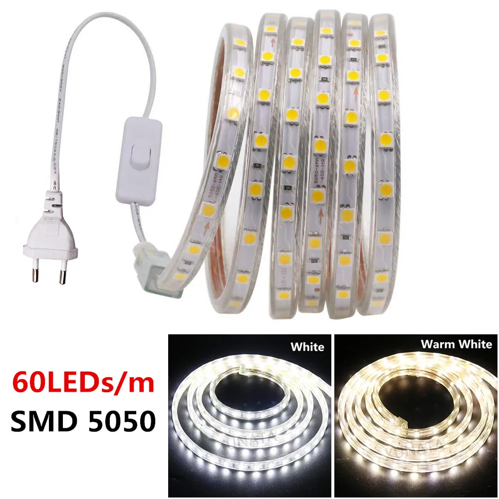 220 В 276 светодиодов s/m SMD 2835 Светодиодная лента три ряда Водонепроницаемая Белая