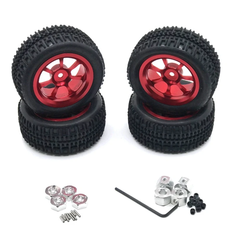 

76mm Metal Wheel Tire Tyre with Wheel Hex Nut Adaptor for Wltoys A959 A979 144001 124019 RC Car Upgrade Parts