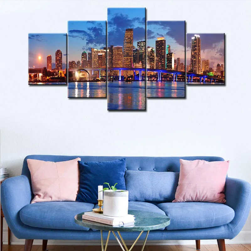 5 шт. парусиновая стена искусство городской пейзаж панорама в сумерках с