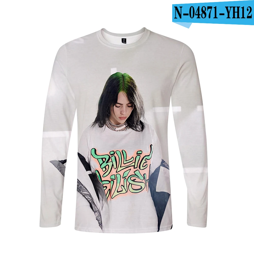 3D Поступление Billie Eilish 3D футболка для женщин и мужчин, футболки с длинным рукавом для девочек, Повседневная футболка Billie Eilish, футболки размера плюс, весенний Топ - Цвет: 3D