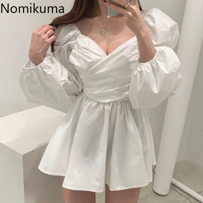 

Nomikuma Korean Chic Shirts Women V Neck Long Sleeve Slim Waist Elegant Blouse Female Solid Color 2021 New Blusas Mujer 3e353