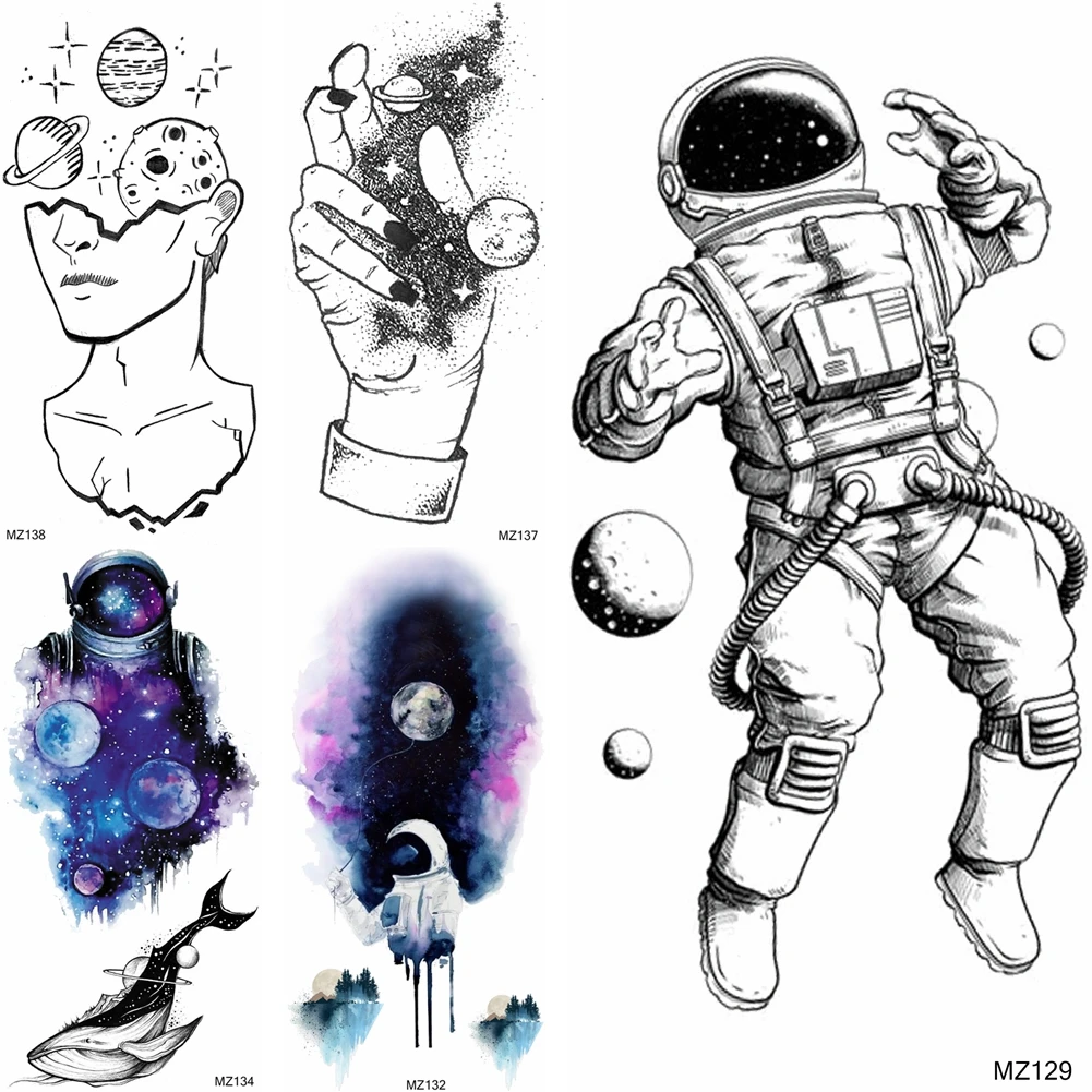 

Creative Blue Outer Space Man Temporary Tattoos For Women Children Body Art Fake Waterproof Astronaut Tattoo Paste Adult Tatoos