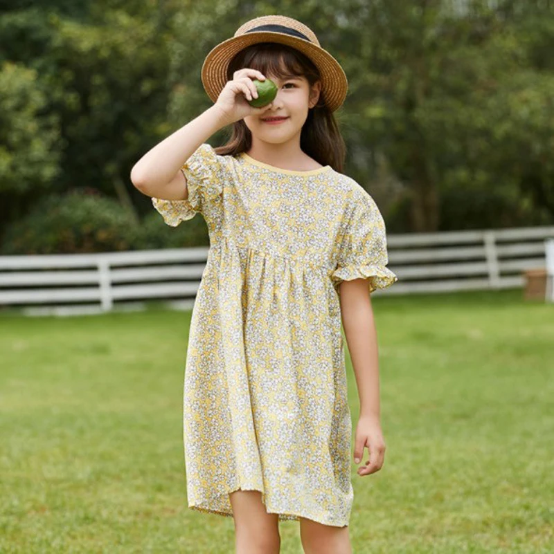 

Cultiseed Girls Summer Cute Sweet Floral Print Puff Sleeve Princess Party Dresses Big Children Kids New Fashion Casual Gowns