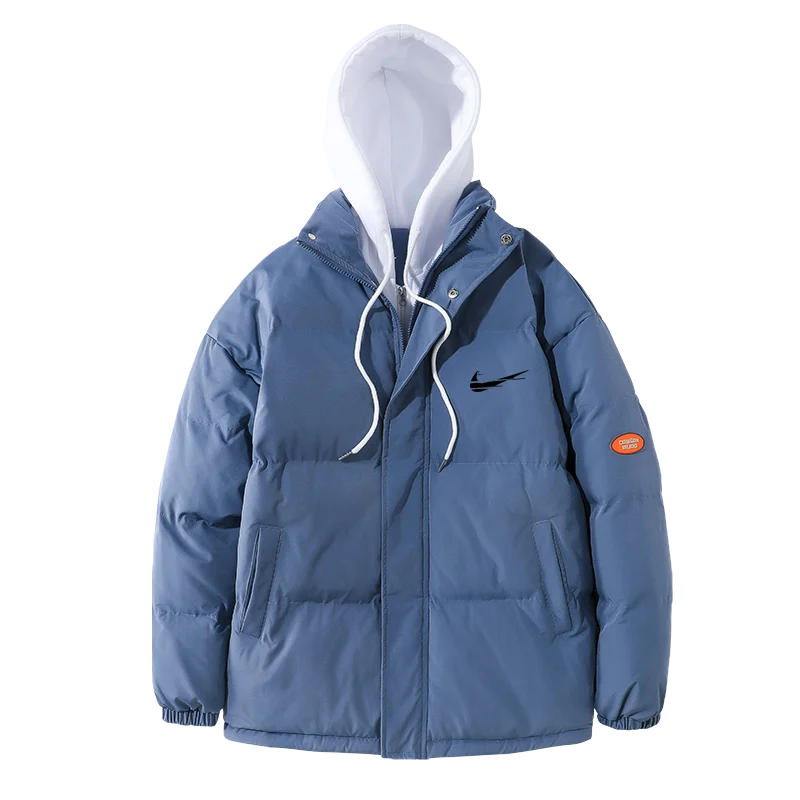 

Осенне-зимняя одежда с капюшоном IКNIKEС с хлопковой подкладкой модная трендовая парная имитация двух толстых и теплых студенческих курток