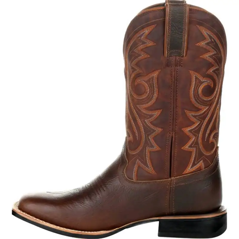 

2021 Men's Retro Boots Middle Calf Western Cowboy Motorcycle Embroidery Retro Sleeve Men's Outdoor Non-slip Rider Boots ZQ0544