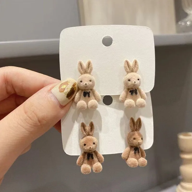 

New Korean Kawaii Funny Plush Small Stud Earrings Cute Bow Rabbit Statement Dainty Earring Fashion Jewelry 2021 Wholesale