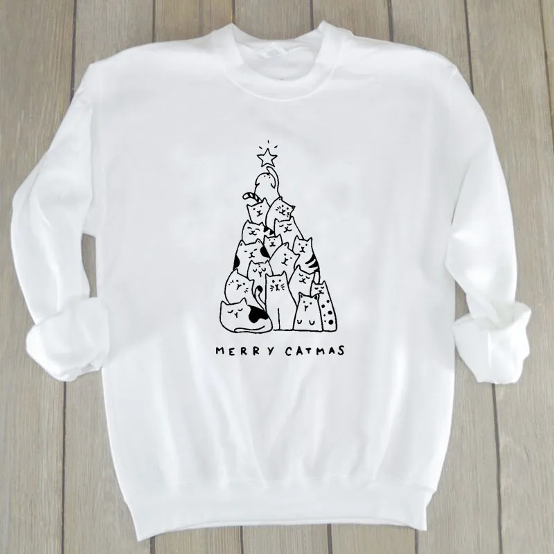Merry Catmas желтый Свитшот женские толстовки милые леди пуловер с длинными рукавами Harajuku стиль Осень Crewneck С Капюшоном дропшиппинг