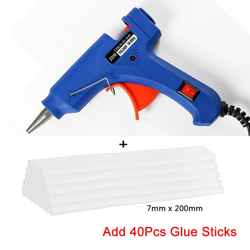 40pcs Glue Sticks 20 Вт EU/US горячего расплава клея пушка с 2/10 шт./30 шт. 7 мм* 200 миллиметровый клей-карандаш промышленный мини Пистолеты термо Электрический тепла Температура инструмент - Цвет: 40pcs Glue Sticks