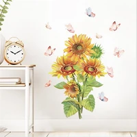 1pcs self adhesive art sunflower butterfly wall sticker for livingroom bedroom on the wall background decorative waterproof