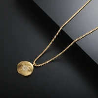 zmfashion simple six pointed star irregular coin pendant necklace stainless steel crystals clavicle chain jewelry for women men