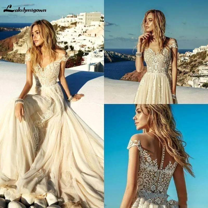 Летние светильник Шампанское Свадебные платья трапециевидной формы в стиле Бохо