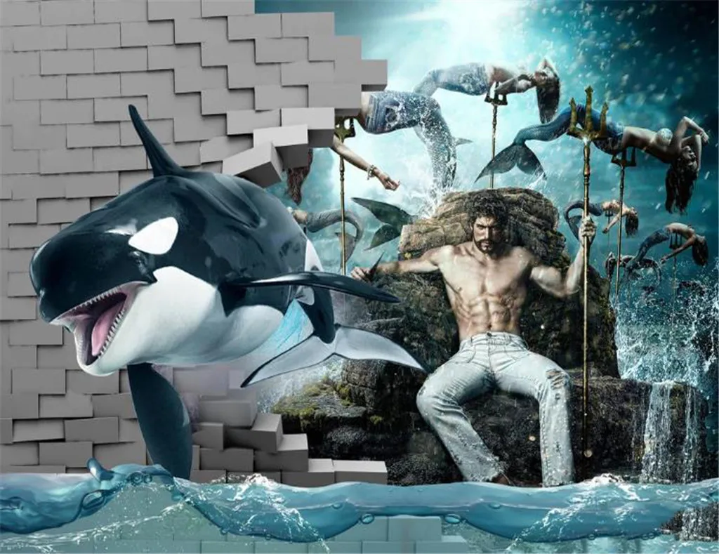 3d обои для гостиной Русалка и принц Красивая мифология подводный мир украшение