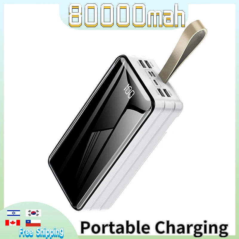 

Power Bank Large Capacity 80000mAh Portable Charger LED 4 USB Port Outdoor Mountaineering Power Supply for IPhone Xiaomi