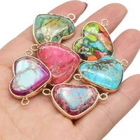 natural gem imperial stone heart shaped connector handmade crafts diy necklace bracelet jewelry accessories gift making 31x20mm