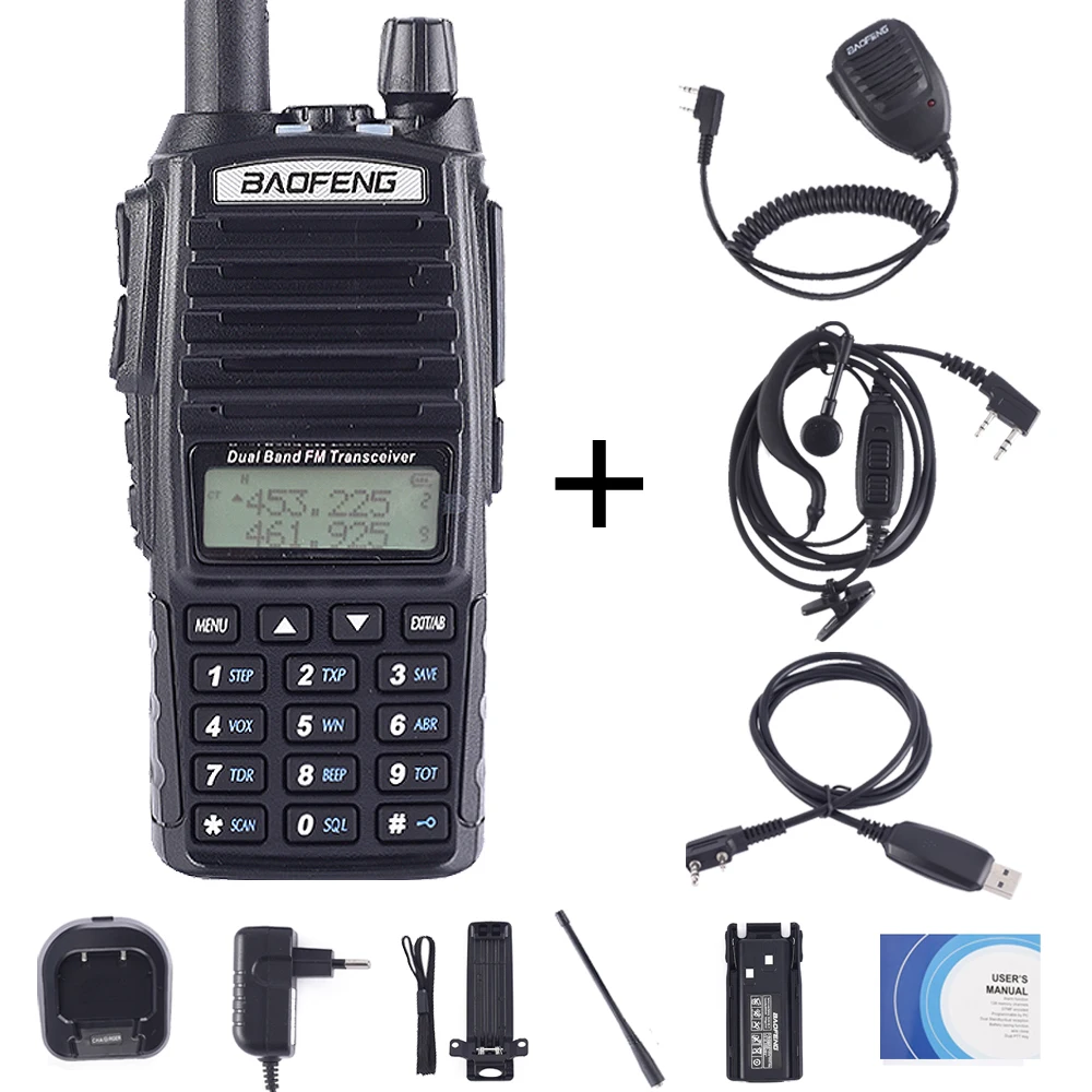 BaoFeng UV-82 рация Двухдиапазонная 136-174/400-520 МГц FM Ham двухстороннее радио УКВ УВЧ, охотничий трансивер, рация UV82 - Цвет: UV82-Cable-EarP-Mic
