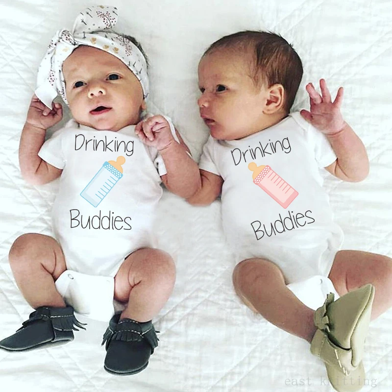 Twin Matching Outfits Drinking Buddies Twin Bodysuit Outfits Babyshirts Jumpsuit Infant Clothing Twin Baby Shower Gifts