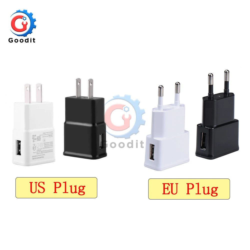 Адаптер питания для смартфона 5 В 2 А вилка стандарта ЕС США белый черный цвет