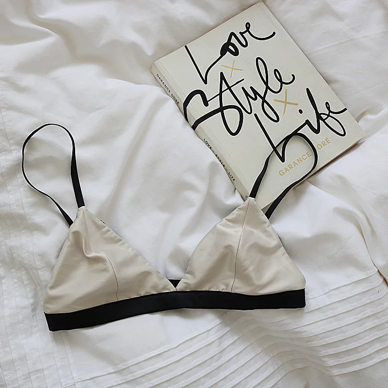 

Triangle cup bra wire free stitching soft and delicate ultra-thin underwear no sponge adjustable fixed shoulder strap lingerie