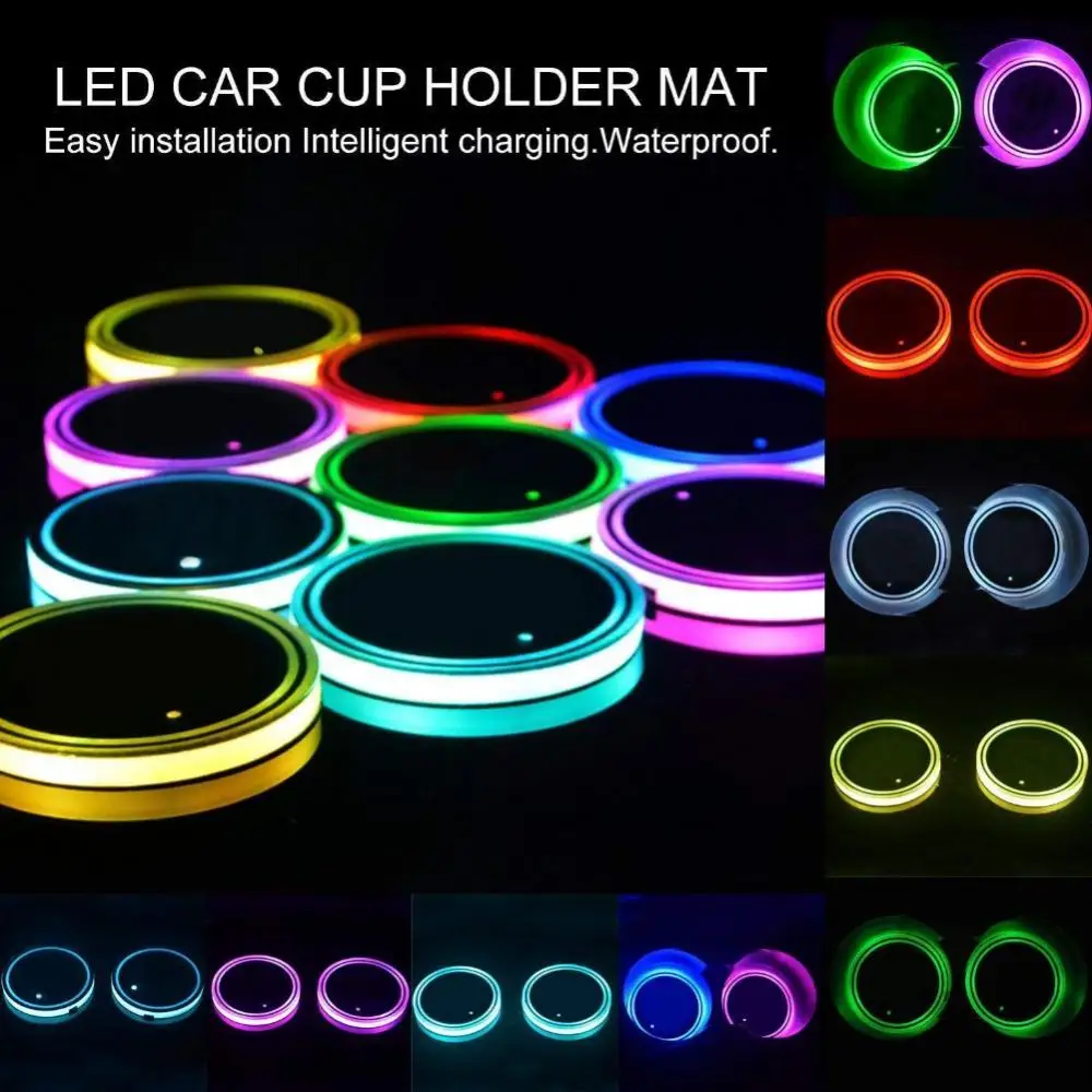 

Universal LED Car Cup Holder RGB Light Mat Pad Drink Coaster Interior Decoration