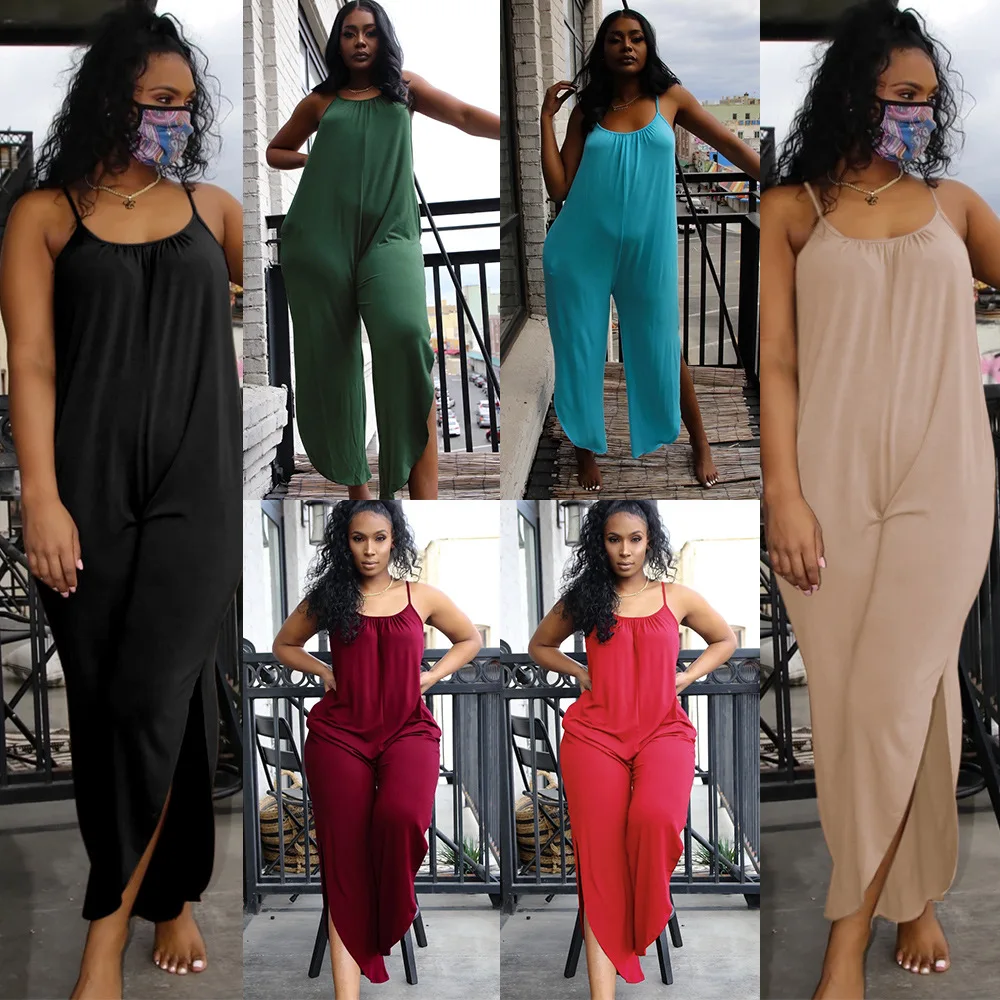 

2020 summe hot sale simple solid-color sling u collar jumpsuits sexy backless bodysuits beach style lady fashion overalls