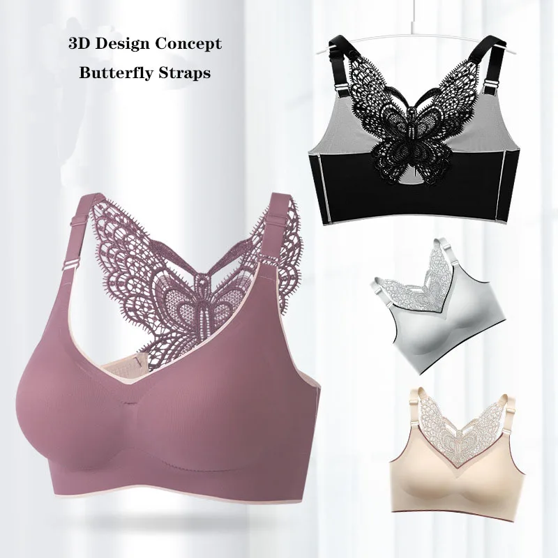 Butterfly Embroidery Wirefree Bra,Wire Free Butterfly Bra, Sports Beauty Back Bra Wirefree,Women's Non-Marking Daily Sports Bra