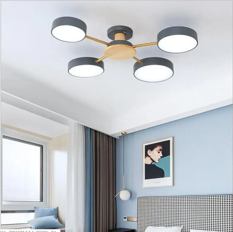 Nordic Simple Solid Wood Atmosphere Macaron Living Room Lamp Bedroom Study Wrought Iron Creative Led Ceiling Chandelier | Лампы и