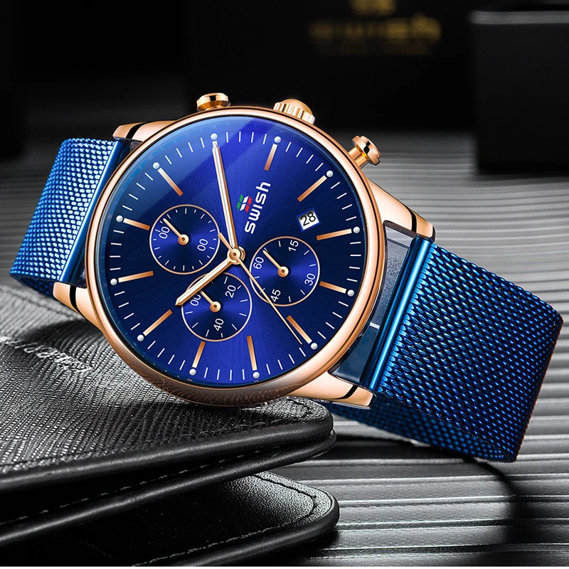 Часы мужские кварцевые с хронографом водонепроницаемые светящиеся|Кварцевые