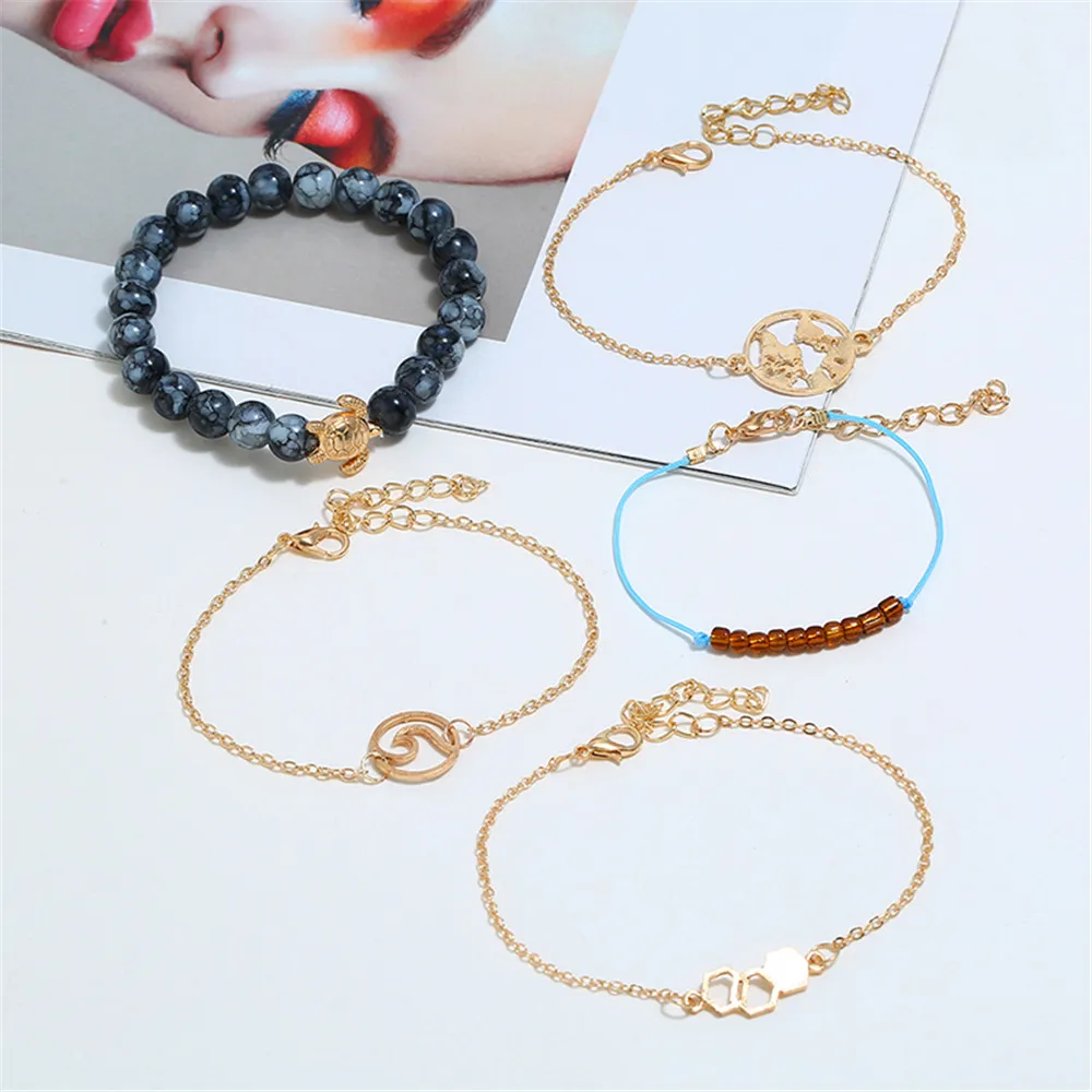 Браслеты HOCOLE для женщин Мраморная бусина с подвесками в богемном стиле