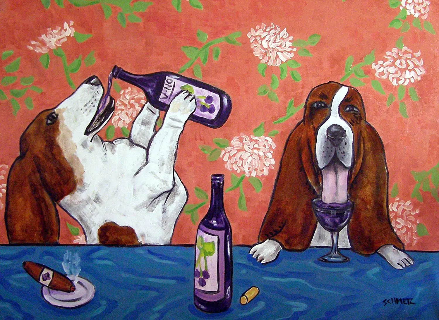 

Basset Hound at the Wine Bar dog Canvas Poster Wall Art Print Nursery Painting Nordic Decor Picture Kid Bedroom Cuadros
