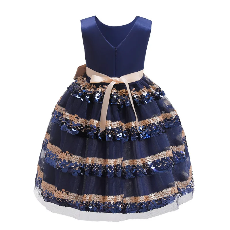 

Sequin Princess Dress Kids Sleeveless Bowknot Dresses with Belt Wedding Party Baby Ball Gowns