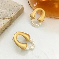 monlansher vintage geometric natural pearls stud earrings gold color matte metal stud earrings french elegant earrings jewelry