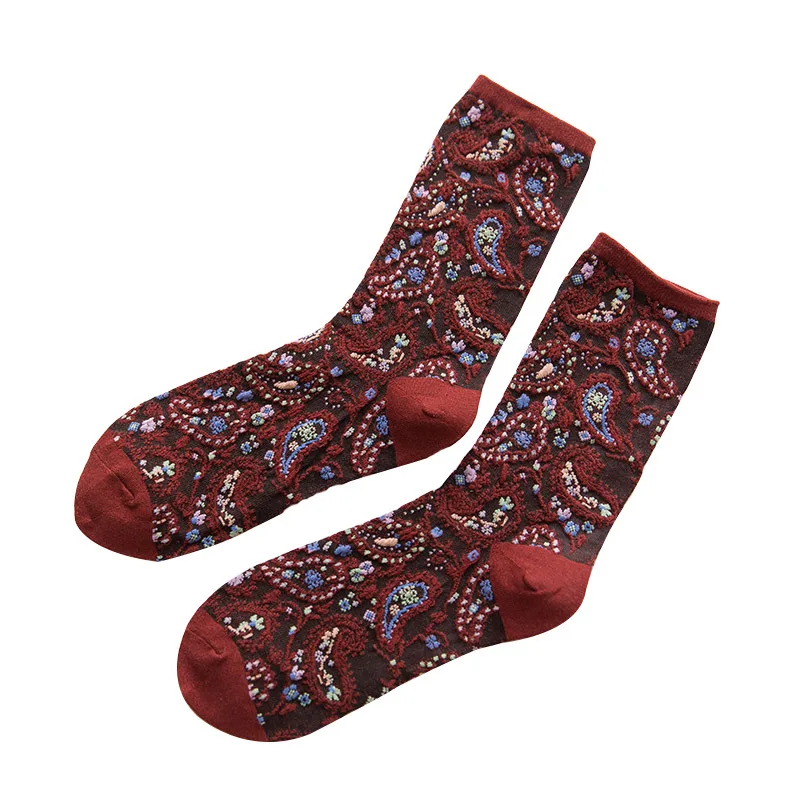 

Autumn Winter National Style Flower Socks Cotton Pile of Women Sokken Fashion Korean Style Women Breathable Anti-friction Socks