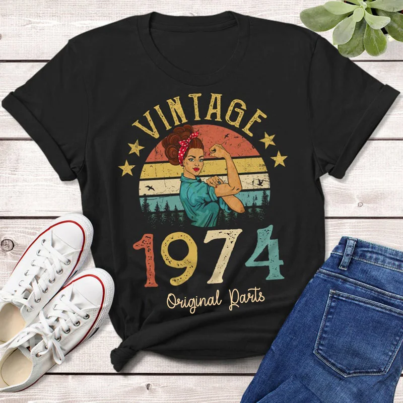 

Vintage 1974 Original Parts T-Shirt 49 Years Old 49th Birthday Gift Idea Women Girls Mom Wife Daughter Retro Tshirt Clothes