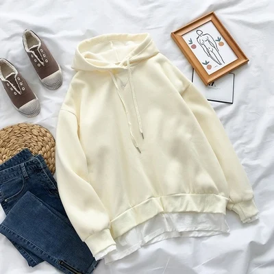 beige 8 цветов, осень и зима, консервативный стиль, женские толстовки с капюшоном, длинный рукав, имитация двух частей, Женская Толстовка s(F3582 - Цвет: beige