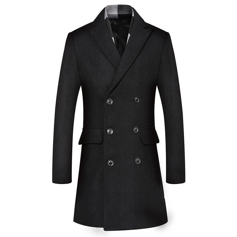 

Зимнее шерстяное пальто, мужское двубортное пальто, тренчкот в британском стиле, Мужское полупальто, шерстяная куртка без шарфа