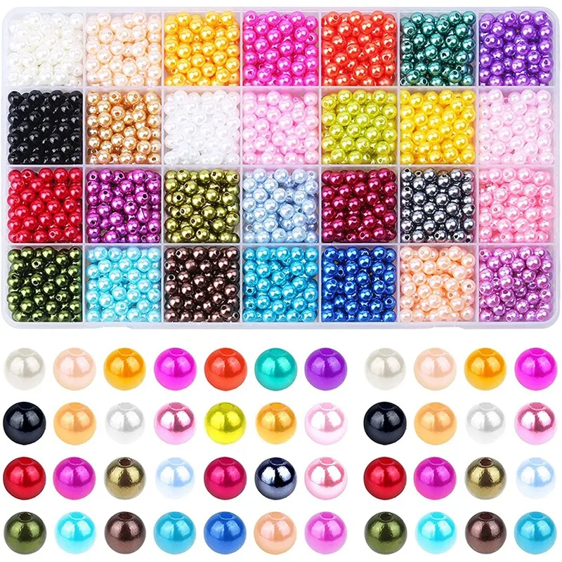

1960PCS Pearl Beads,6mm 28 Colors Multicolor Pearl Beads Loose Pearls Crafts with Hole, for Crafting Bracelet Necklace