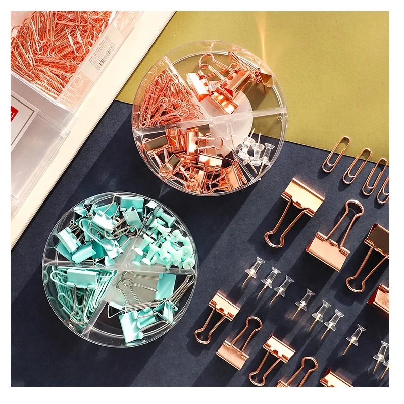 Набор металлических зажимов для бумаг мятно зеленый/розовый цвет розового