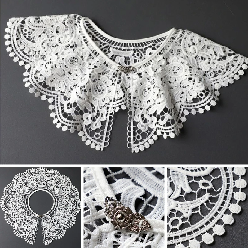 

CPDD Vintage Hanfu Style Decorative False Fake Collar Shawl Wrap Hollow Out Embroidery Floral Lace Detachable Necklace Half with