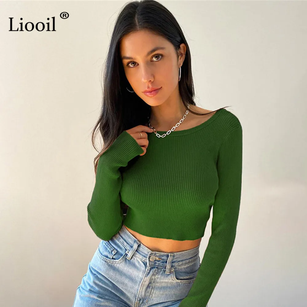 

Sexy Backless Knit Tops Women Short Bodycon T Shirt Spring 2022 Long Sleeve Streetwear Black White T Shirts Knitted Crop Tops