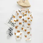 Новый весенне-осенний Модный комплект детской одежды для маленьких мальчиков, домашняя одежда унисекс с мультяшным медведем, удобная пижама и штаны для девочек, комплект