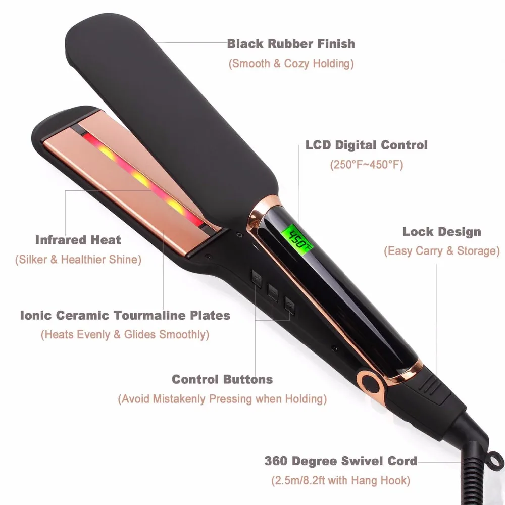 

Infrared Hair Straightener Professional Ionic Ceramic Tourmaline Plates MCH 30s Fast Heating 2 In 1 Curler Keratin Flat Iron