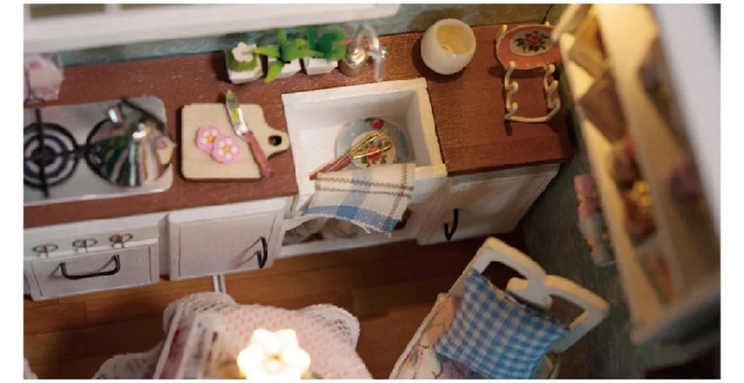 

DIY Handmade Handcraft Wooden Mini Happy Kitchen Doll House Furniture Miniature Creative Children Grownups Assembly Puzzle Toys