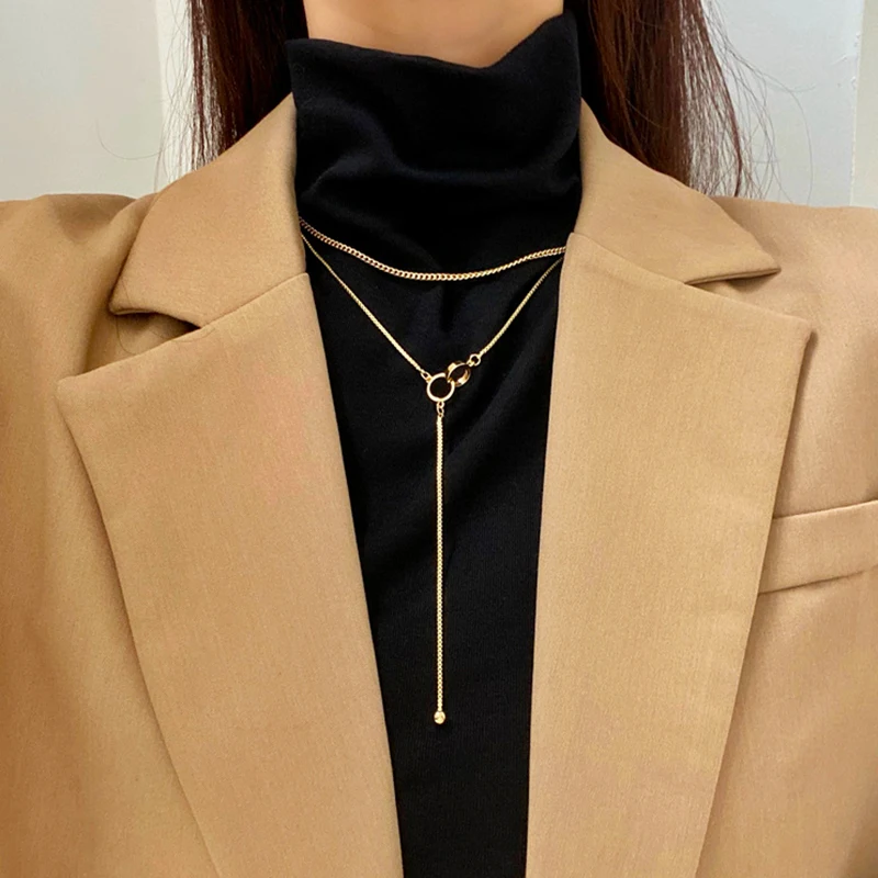 Модные ожерелья Vogallery золотого цвета для свитера, Женские многослойные цепочки, ювелирные изделия для офиса, длинное кольцо с подвесками, многослойная Шея